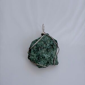 Raw Green Stone Pendant Necklace with Wire-Wrapped Sterling Silver